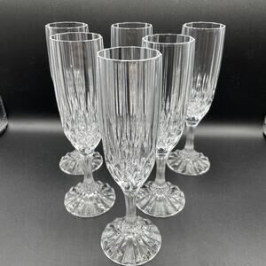 6 Vintage Cristal D'Arques - Durand Bretagne Fluted Champagne - 8 1/4"
